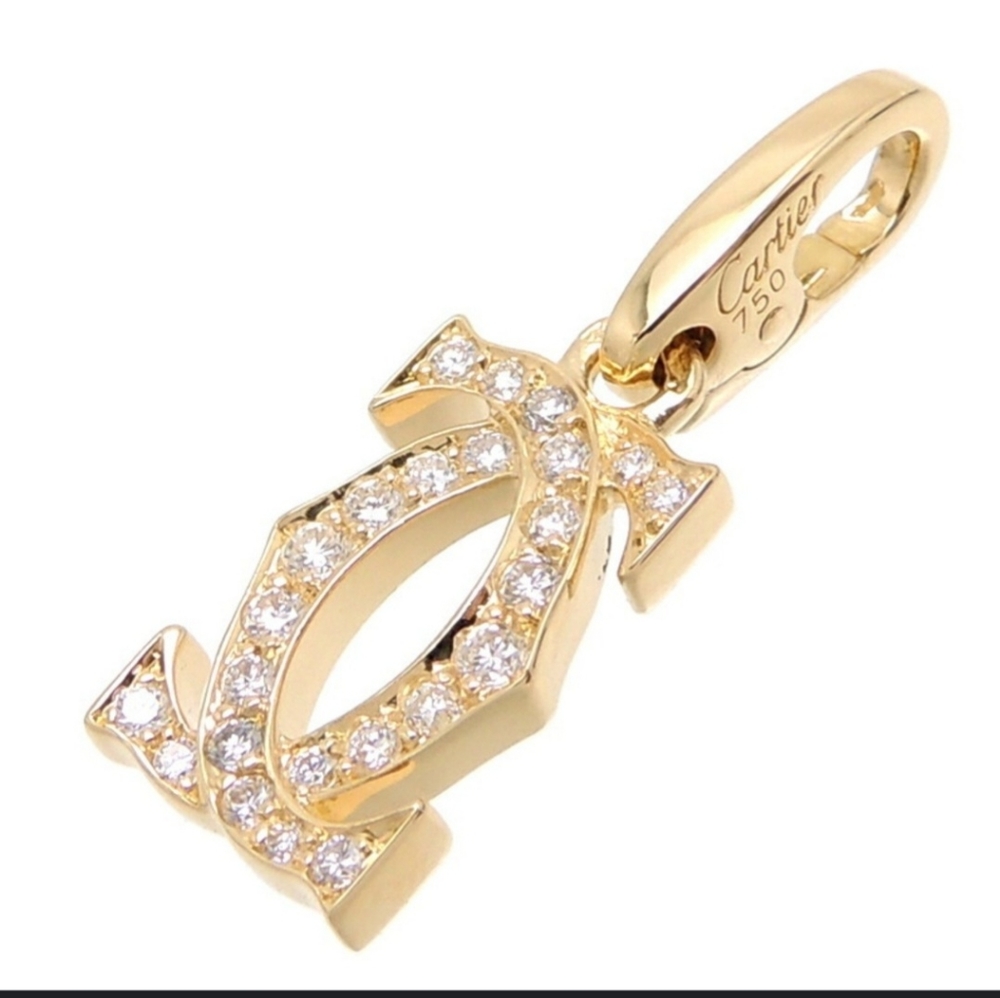 CARTIER Diamond Pave 18kt Yellow Gold 2C necklace pendant/charm